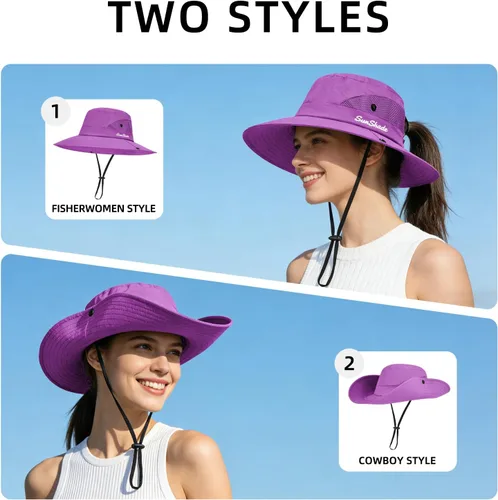 Vista 76 de Rosoz Sombreros de cola de caballo para mujer, protección UV, ala ancha 1 paquete-negro