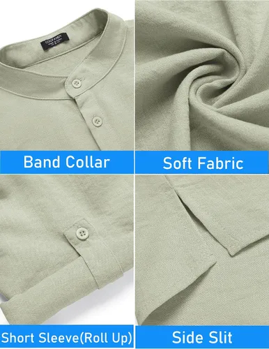Vista 6 de COOFANDY Conjunto de lino de 2 piezas para hombre, camisa Henley, manga corta y pantalones cortos, trajes a juego para yoga y playa
