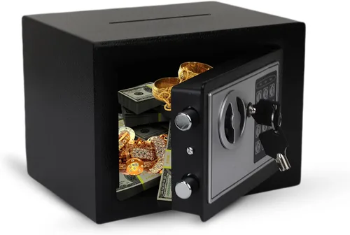 Vista 2 de Darice Caja fuerte para dinero, caja fuerte con cerradura electrónica de combinación y llave de emergencia, caja fuerte para efectivo con ranura