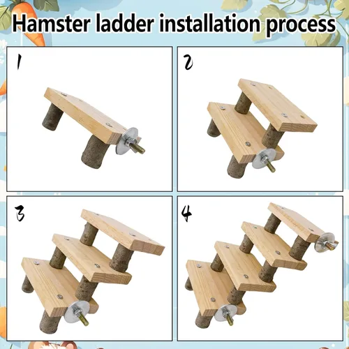Vista 4 de Hamiledyi Juguetes de escalada para hámster, hamaca colgante de madera, juego de escaleras, accesorios de jaula para ratones de jerbo de hámster