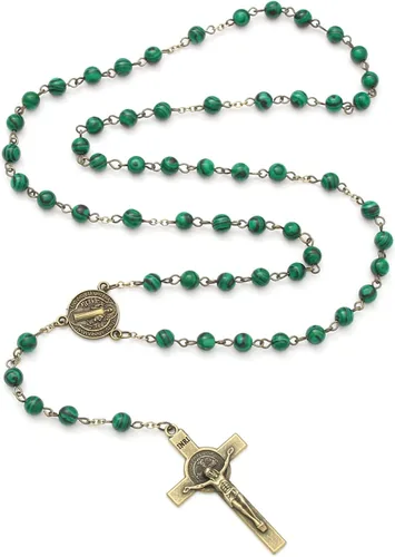 Vista 58 de KOMI Rosario de cuentas católicas para mujer, collar de cuentas de rosario con cruz de crucifijo, perlas de cristal, rosario, rosarios, católicos