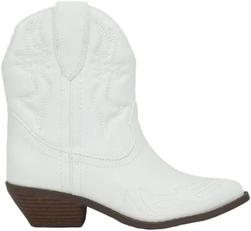 Vista 3 de Soda Botas de tobillo con costuras occidentales vaqueras para mujer, botines cortos con punta puntiaguda, talla S