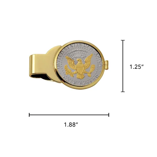 Vista 3 de American Coin Treasures Clip de moneda estadounidense genuina – Sello presidencial JFK de medio dólar en capas selectivamente en oro puro de 24