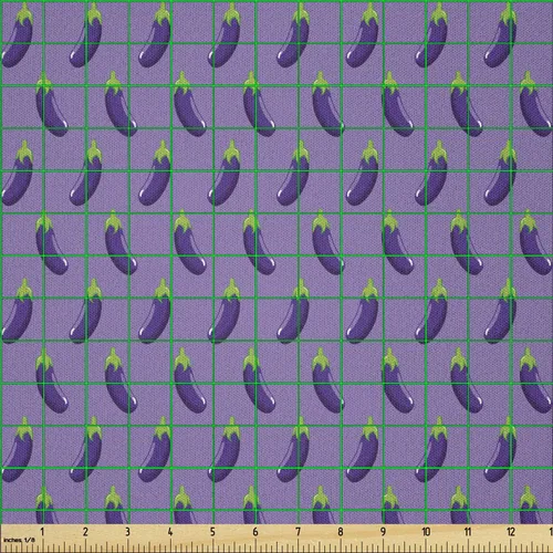 Vista 2 de Ambesonne Eggplant Fabric by The Yard, Appetizing Eggplants in Order Symmetrical Foods Ingredients Themed Ornament, Microfiber Fabric for Arts and