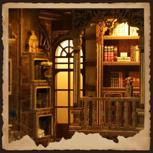 Vista 4 de Kit de Rincón de Libros, Kit de Casa en Miniatura DIY, Kit de Construcción de Mini Casa, Kit de Casa de Muñecas en Miniatura para Adultos y Sala