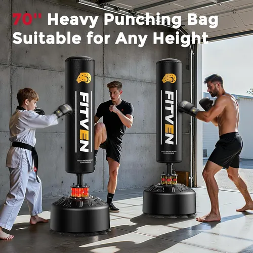 Vista 12 de FITVEN - Bolsa de boxeo independiente con guantes de boxeo, bolsa de boxeo pesada con base de ventosa - Bolsa de kickboxing para hombres