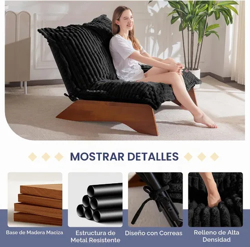Vista 6 de MAXYOYO Silla ajustable para sala de estar, silla puff de 3 posiciones con funda extraíble, silla decorativa tapizada con marco, sillón reclinable