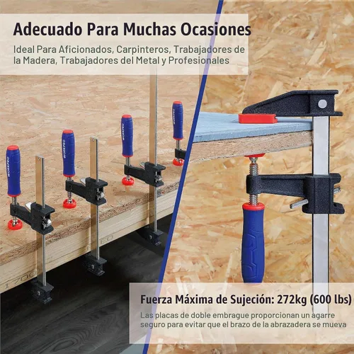 Vista 8 de WORKPRO Juego de abrazaderas de barra de acero de 6 pulgadas, paquete de 2 abrazaderas de barra estilo embrague de liberación rápida con garganta