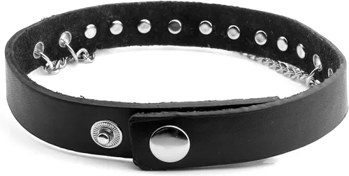 Vista 2 de Zysta Gargantilla unisex de cuero genuino con remaches y tachuelas góticas, collar de joyería, collar de cadena gótica, punk, rockero atrevido
