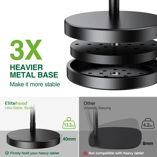 Vista 8 de elitehood Soporte de suelo para iPad de diseño diagonal con base resistente, soporte horizontal de 24 pulgadas de brazo largo para cama reclinable