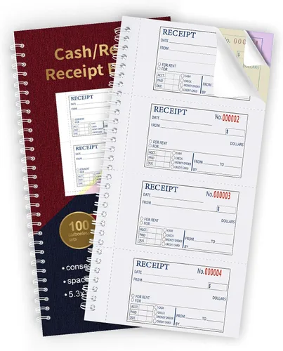 Vista 10 de Gran libro de recibos de dinero y alquiler con inserto de cartón, 2 partes sin carbono, 7.9 x 11.2 pulgadas, encuadernado en espiral, 200 juegos por