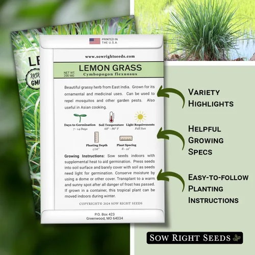 Vista 2 de Sow Right Seeds - Semillas de hierba de limón para plantar - Reliquia sin OMG - Indias Orientales - Repelente de mosquitos - Ideal para exteriores