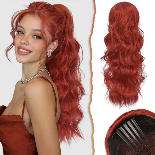 Vista 8 de SOFEIYAN Extensión de cola de caballo con cordón, de 24 pulgadas, ondulado, rizado, con clip, extensiones de cola de caballo con clip, extensiones