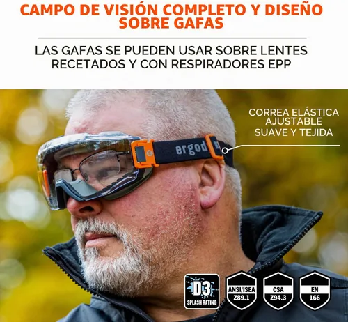 Vista 2 de Ergodyne Skullerz Modi - Gafas protectoras de seguridad OTG, ventilación indirecta, antiniebla, resistentes a los arañazos Lente Transparente
