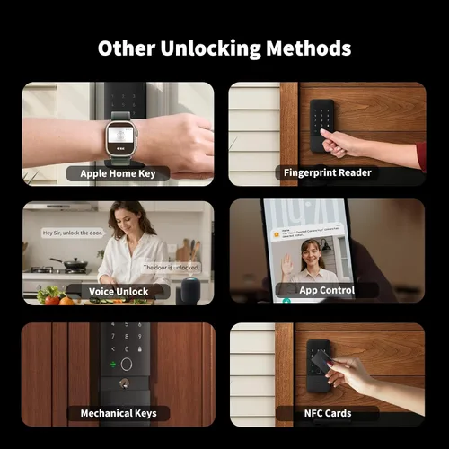 Vista 3 de Aqara UWB Smart Lock U400, llave de Apple Home, cerrojo de huella digital Negro