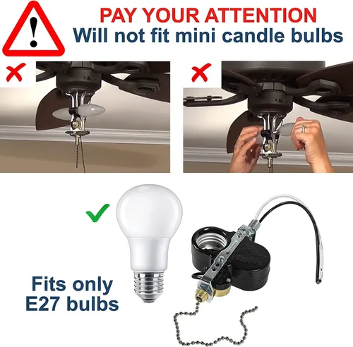 Vista 6 de HQRP Ventilador de techo de 2 luces compatible con Zing Ear ZE-310D ZE-109M Interruptor de cadena de tracción de enchufe Lámpara de ventilador