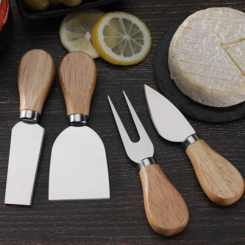Vista 3 de Cuchillos de queso de acero inoxidable con mango de madera, cortadores, para hacer rodajas