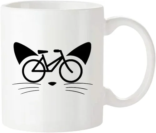 Vista 2 de Fonhark - Taza de gato de bicicleta, divertido gato en una bicicleta, taza de bicicleta de gatito, taza de café novedosa de 11 onzas