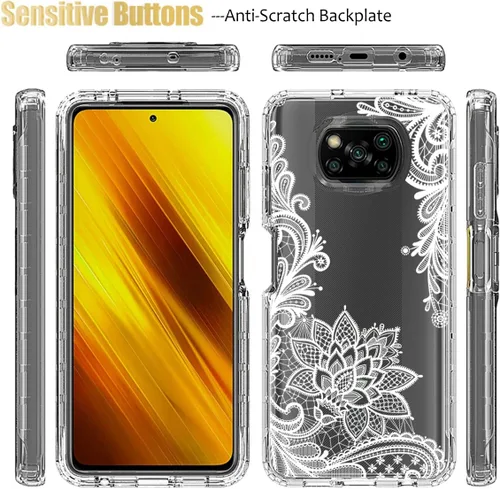 Vista 5 de Funda para Poco X3 NFC/Poco X3 Pro/Poco X3, M2007J20CG con protector de pantalla de vidrio templado, funda protectora de cuerpo completo con bonito