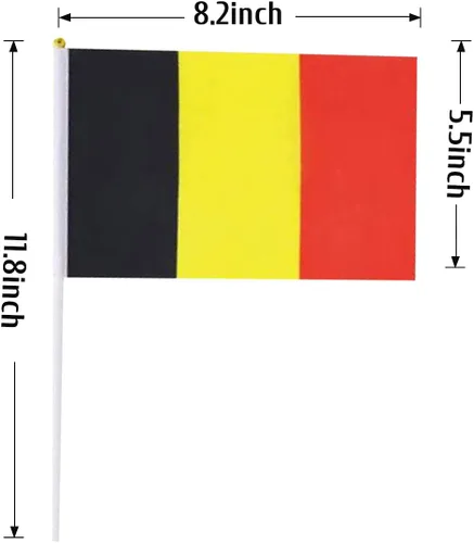 Vista 3 de Bandera de Bélgica, pequeña bandera de Bélgica en palo, ideal para fiestas, desfiles, eventos deportivos, decoraciones de festivales patrióticos