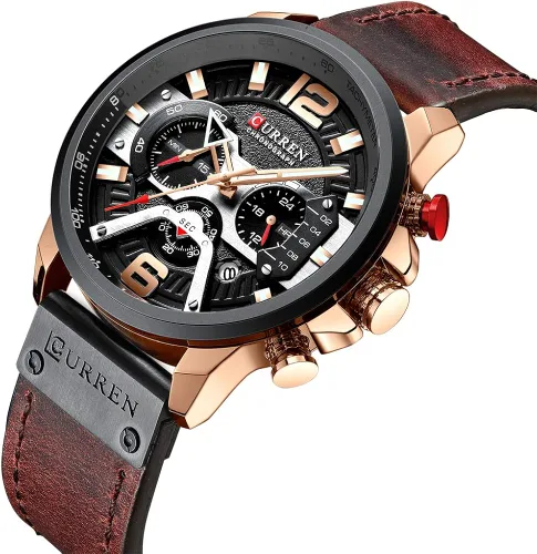 Vista 2 de CURREN - Reloj analógico de cuarzo para hombre, reloj de pulsera con correa de piel, resistente al gua y a la moda