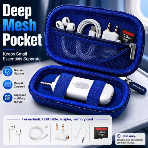 Vista 2 de COMECASE Bluetooth Transmitter Case for AirFly SE/Pro 2/Pro/Duo Hard EVA, Deep Mesh Pocket, Dual Elastic Straps, Fits for Avantree Relay, for