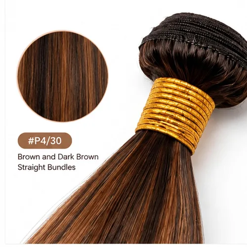 Vista 4 de Ombre Highlight #30 - Paquetes de cabello humano lacio de 26 Marrón #P4/30 S