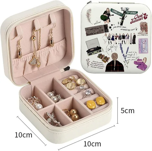 Vista 2 de CAREAN Taylor Merch Joyero inspirado en álbumes, pequeño estuche de joyería de viaje para fanáticos, regalos para amantes de la música, joyero