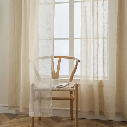 Vista 3 de Demetex Natrual - Cortinas traslúcidas de lino pequeñas para ventana de cocina, 2 paneles, 54 x 45 pulgadas de largo, color beige