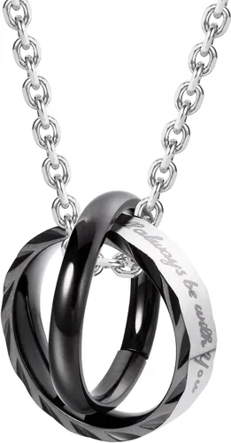 Vista 3 de Urban Jewelry Collar con colgante de doble anillo grabado para parejas para él y para ella