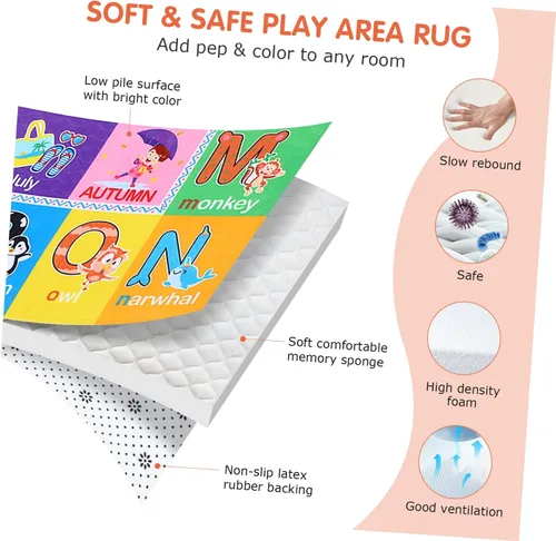 Vista 6 de IMIKEYA Play Rugs - Tapete para sala de juegos con patrón colorido, colección Playtime ABC, alfabeto, estaciones, meses, frutas y formas, alfombra