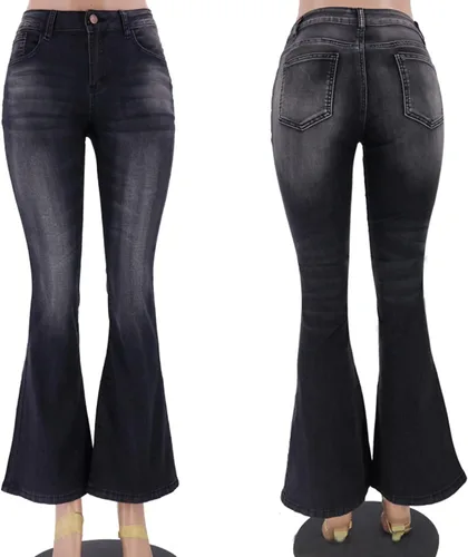Vista 4 de ZOOJINFAR Pantalones de mezclilla elásticos de cintura alta para mujer, corte de bota, cintura alta, pierna ancha, pantalones de mezclilla holgados