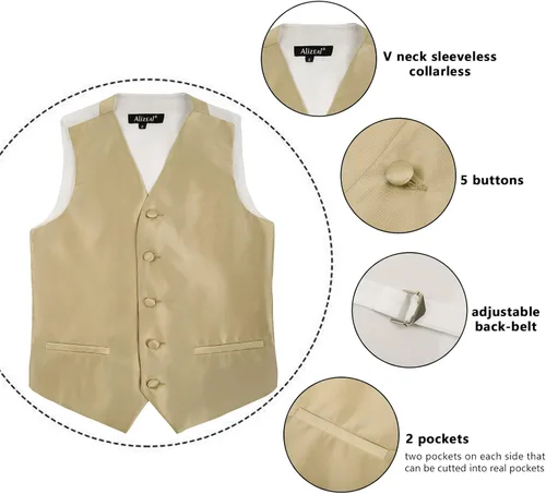 Vista 5 de Alizeal Conjunto clásico de corbatín, corbata y chaleco de traje para niños