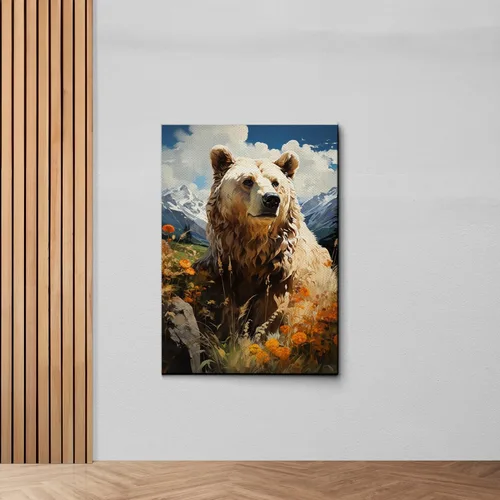 Vista 6 de Grizzly Bear Wall Art Decor, Grey Bear Mama and Cubs Framed Pictures Woodland Animal Poster Snowy Winter Canvas Prints for Baby Kids Room Nursery