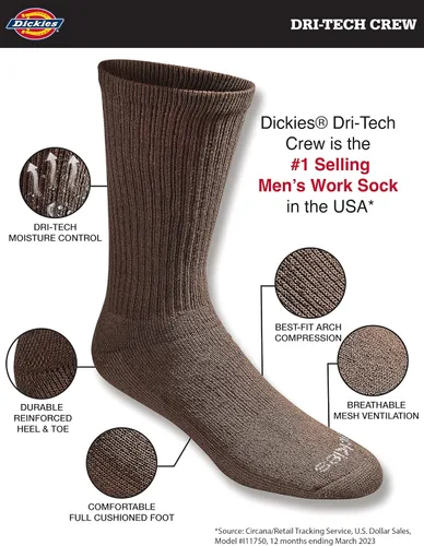 Vista 2 de Dickies Men's Dri-tech Essential Moisture Control Crew Socks Multipack