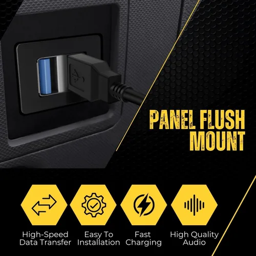 Vista 5 de TNP - Cable de montaje empotrado USB 3.0 dual con hebilla (cuadrado): montaje en tablero de salpicadero, 2 puertos, conector de enchufe USB doble