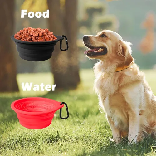 Vista 5 de PetBonus 2-Pack Silicone Collapsible Dog Bowls and Dog Collar Safety Clip