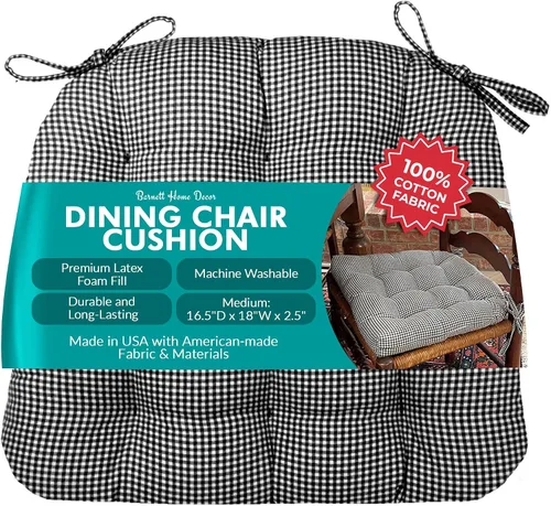 Vista 104 de Barnett Home Decor Ticking Stripe Berlin Blue - Almohadilla para silla de comedor con lazos, tamaño mediano 18, relleno de espuma de látex, lavable
