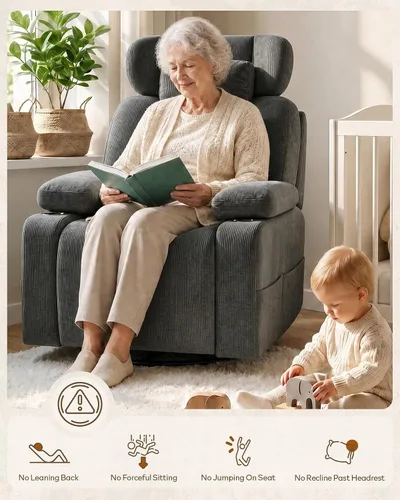 Vista 8 de Silla mecedora para guardería con reposabrazos y reposacabezas ajustables Gris