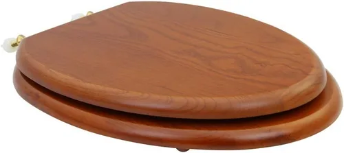 Vista 6 de Renovators Supply Manufacturing Asiento de retrete alargado de madera de caoba ligera con las bisagras de cobre amarillo de PVD y el parachoques