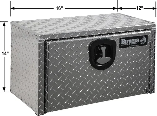 Vista 2 de Buyers Products 1705148 - Caja de camión de aluminio diamantado para debajo de la carrocería con pestillo de mango en T, 14 x 12 x 16 pulgadas