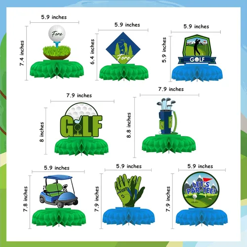 Vista 7 de Cheereveal Decoraciones de fiesta de golf, centros de mesa de panal de golf, decoraciones de papel de mesa 3D para jugar al golf, suministros