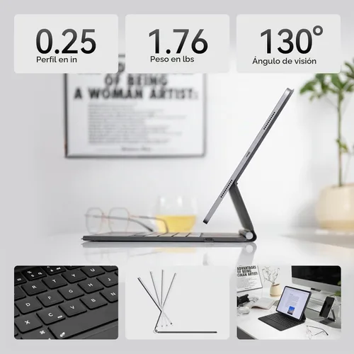 Vista 9 de Funda de teclado para iPad Air de 13 pulgadas (M3/M2, 2025/2024) y iPad Pro de 12.9 pulgadas (3ª/4ª/5ª/6ª Gen): Funda de teclado Bluetooth magnética