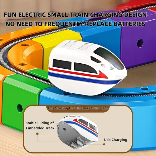 Vista 3 de Juego de tren eléctrico, juego de tren de fusión de pista flexible, kits de construcción de pistas de autos de carreras DIY con señales de tren
