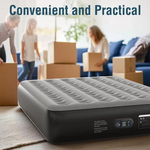 Vista 8 de Ezyrest Colchón de aire Queen con bomba incorporada, colchón inflable de doble altura de 13 pulgadas con parte superior flocada suave y bolsa
