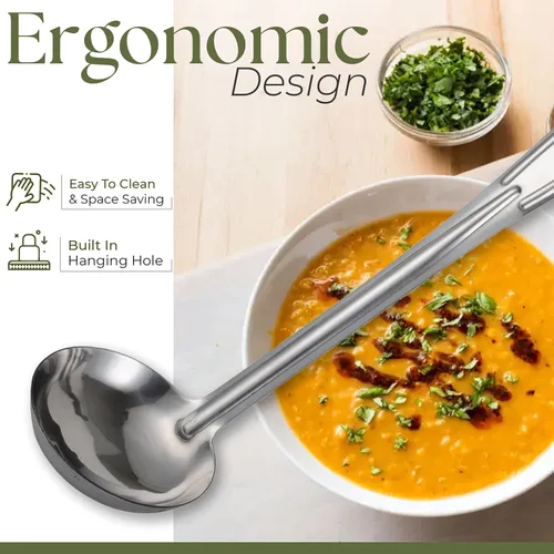 Vista 6 de Alpine Cuisine Cucharón de acero inoxidable con mango largo – Los mejores accesorios de cocina para agitar, dividir y servir cucharón – Chile