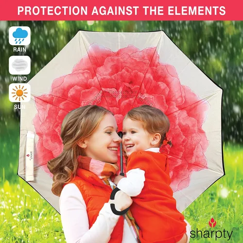 Vista 6 de Sharpty - Paraguas invertido, resistente al viento para mujer con protección UV, con mango en forma de C