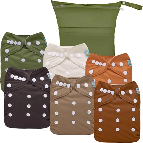 Vista 9 de ALVA BABY - 6 fundas para pañales de tela y 1 bolsa húmeda y seca, lavable y reutilizable para pañales preplegado con bolsa multifuncional 02 Boy