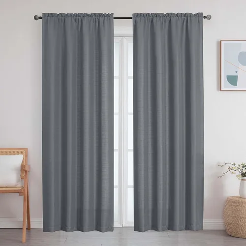 Vista 146 de Cortinas de lino para dormitorio y sala de estar de 96 pulgadas de largo, juego de 2 paneles, con bolsillo para cortinero, filtrado de luz, textura