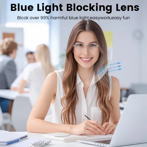 Vista 3 de Lentes inteligentes sin montura con altavoz Bluetooth, control remoto para tomar fotos, protección interior y control de voz (lentes antiluz azul)